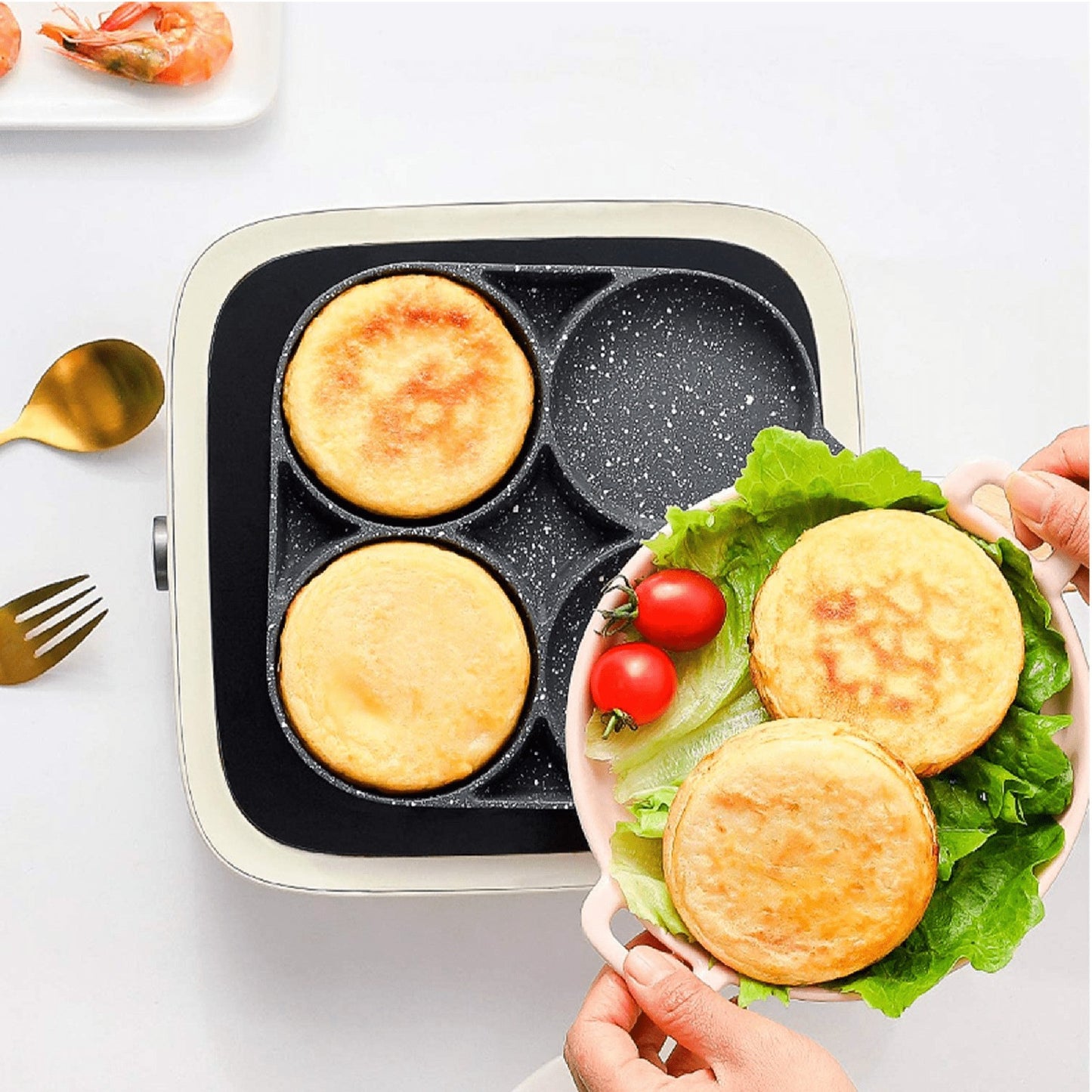 🍳 Sartén Antiadherente 4 Puestos – Cocina Más en Menos Tiempo
