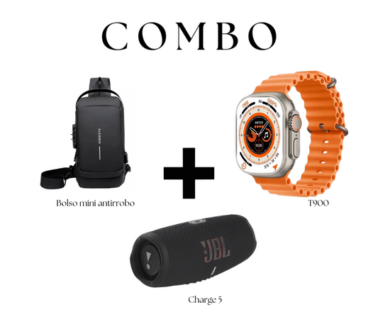 😎"Combo 3 en 1: Mochila Antirrobo + Smartwatch T900 + Parlante JBL Charge 5 (Réplica) – Estilo, Tecnología y Seguridad en un Solo Pack"